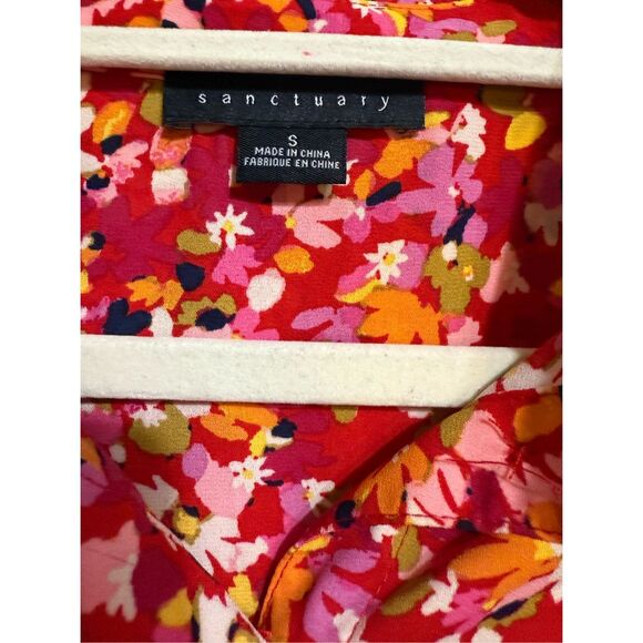 Sanctuary New Day Printed Shirt Floral Pattern Sz S Red Pink - Picture 3 of 10